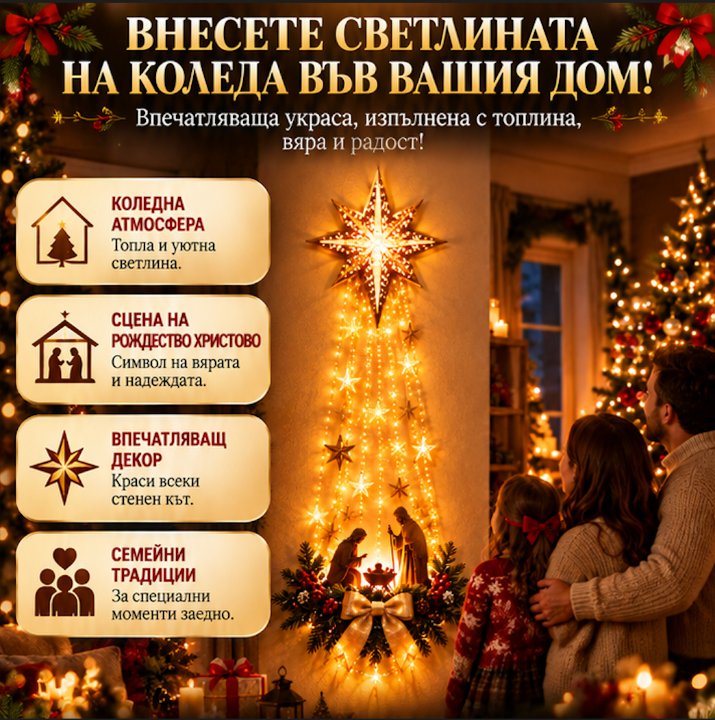 Светеща Витлеемска Звезда™ – Коледна Украса с Топли Златисти Светлини ⭐