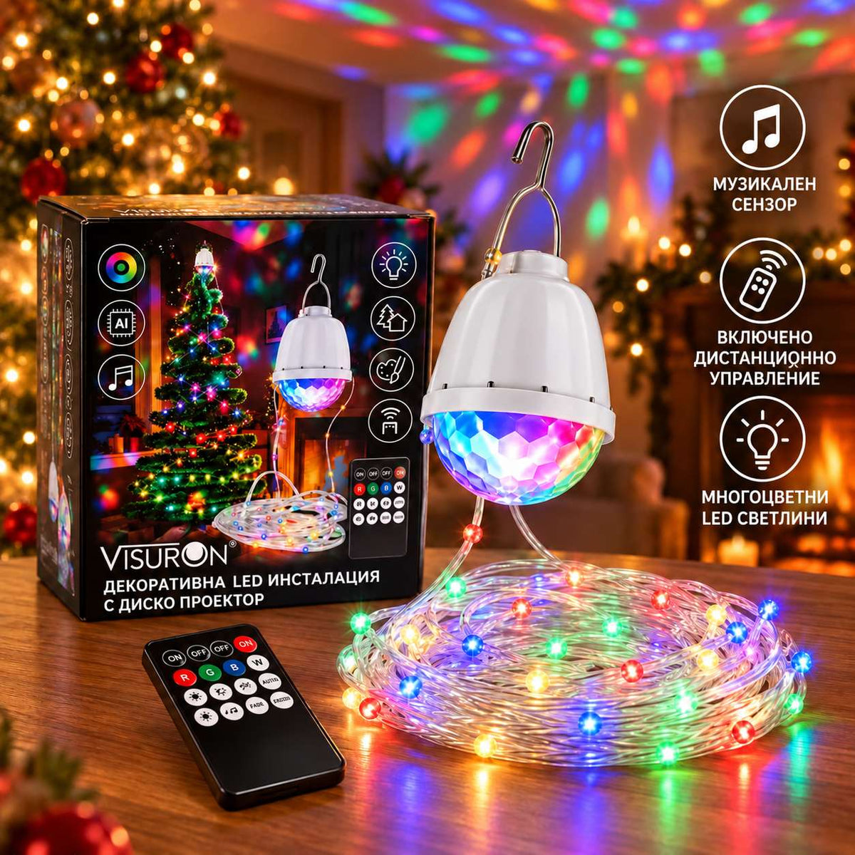 Коледни LED Лампички с Диско Проектор и Танцуващи Светлини StarGlow™