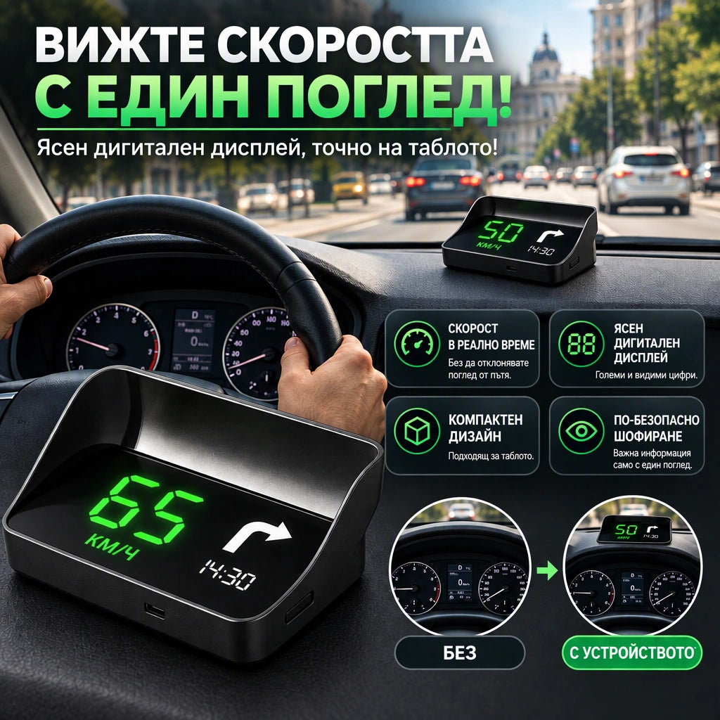 Дигитален Автомобилен Скоростомер С HUD Дисплей – DriveAlert™